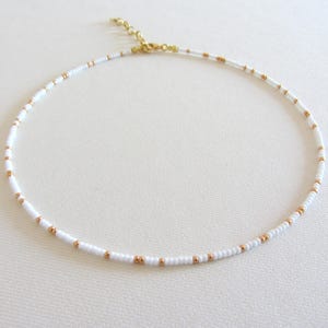 White and gold seed bead choker necklace, Black and silver Boho beaded choker, Long necklaces for women