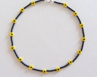 Collier ras de cou en perles noires avec cadeau de tournesol jaune pour femme, cadeau pour enfants et filles