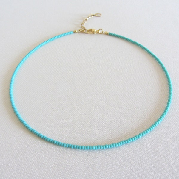 Turquoise choker, Dainty beaded necklace, Choker necklace, Seed bead necklace