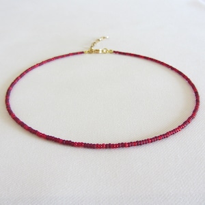 Red diamond beaded necklace, Seed bead choker, Dainty beaded necklace, 14k gold jewelry for her