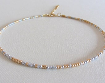 Beaded choker necklace gold silver bead necklace rainbow choker bead choker seed bead choker mini bead choker boho beach jewelry hippy gift