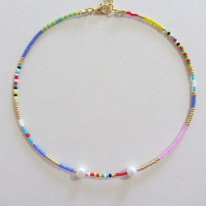 Echte Perlenkette, Rocailles-Halsband, 18k Goldschmuck, Regenbogenschmuck