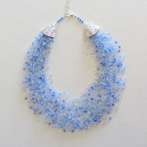 Azure Blue beaded necklace Chunky Necklace Crochet beads air necklace gift to my wife necklace boho choker necklace