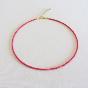 Red garnet seed bead necklace, Beaded chokers, Choker necklace for her, 14k gold plating