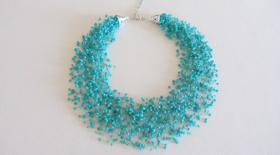 Turquoise crochet beaded necklace for woman