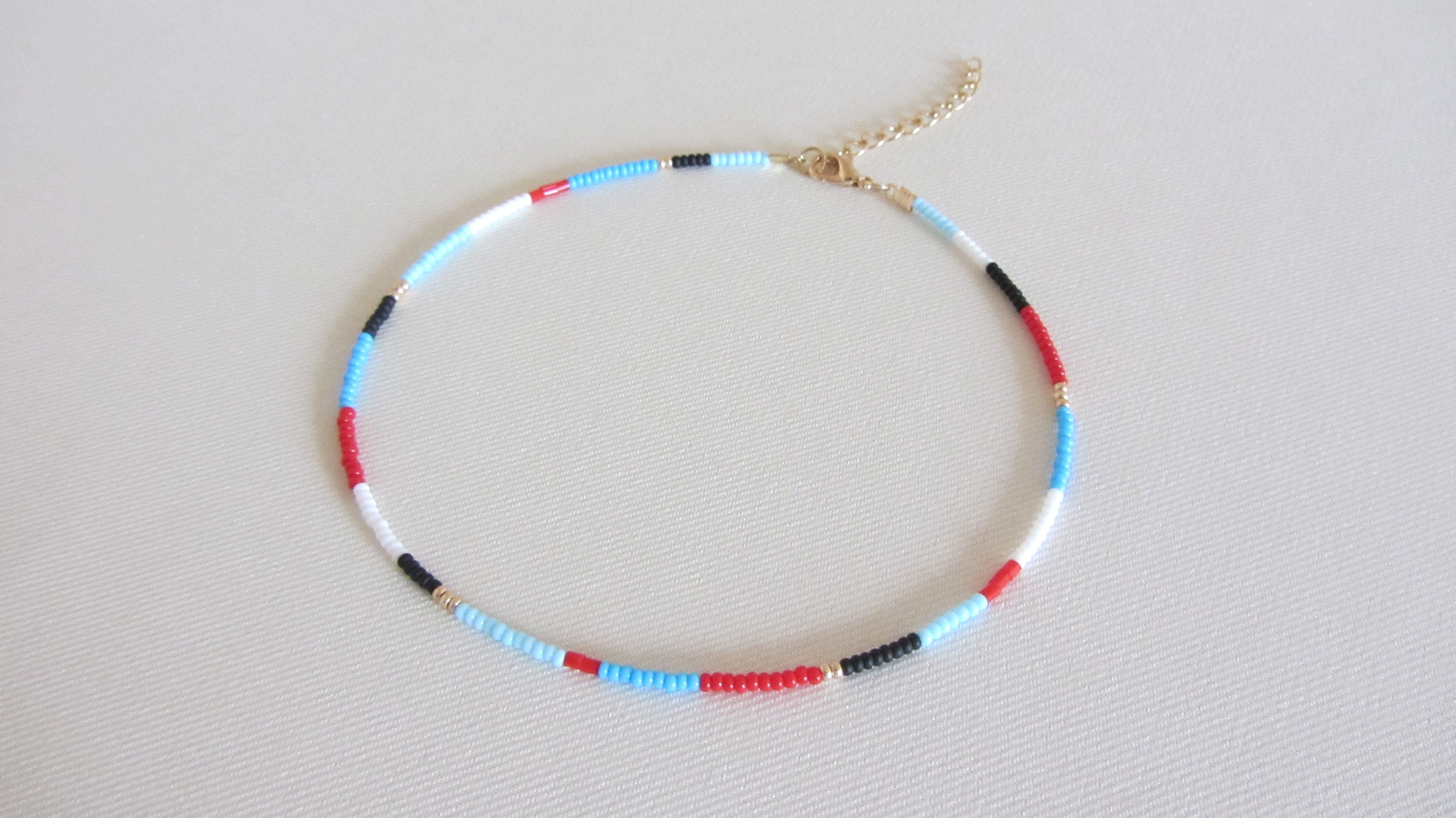 Beaded Choker Rainbow Bead Choker Necklace White Blue Gold Red | Etsy