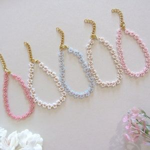 Flower bracelet white and gold, Daisy chain bracelet, Gold Filled Jewelry, Seed bead bracelet