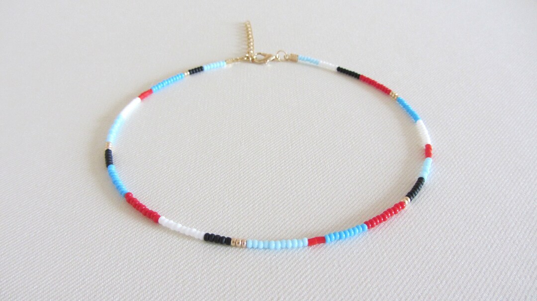 Beaded Choker Rainbow Bead Choker Necklace White Blue Gold Red - Etsy