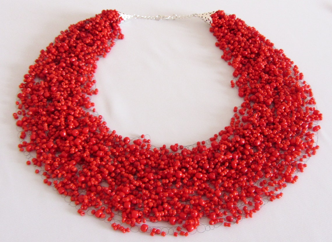 Red Necklace Necklaces Handmade Jewelry Choker Air Necklace Etsy