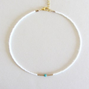 White turquoise beaded choker necklace beach chokher summer choker turquoise choker white bead choker boho choker hippie choker adjustable