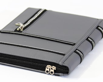 2026 iPad Pro 13 inch M5 Case PU Gray Leather Zippered Shockproof with Pencil Holder and Magic Keyboard