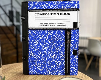 Blue Composition Book Style Tablet Case: Onyx Boox, Zippered Folio Navy