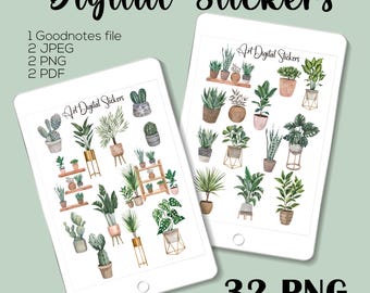 Potted Plant Digital Stickers: GoodNotes Planner Decor (PNG, PDF, JPEG Download)
