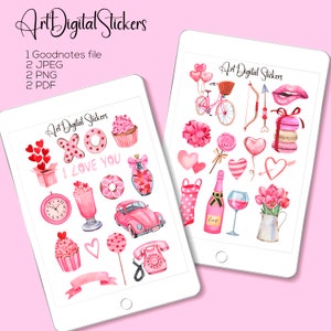 Watercolor Valentines Day Stickers: Romantic Love Planner Stickers (Digital Download)
