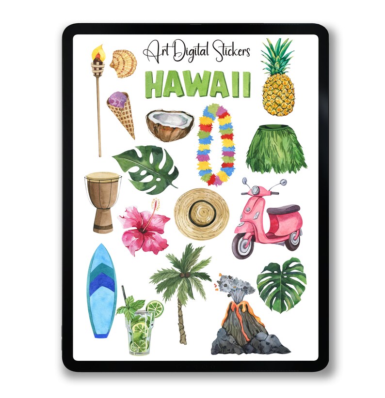 Digital Hawaii Stickers, Hawaii Summer Stickers, Travel Stickers