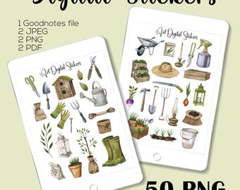 Watercolor Garden Digital Stickers: Farmhouse Planner Decor (PNG, GoodNotes, PDF, JPEG Download)