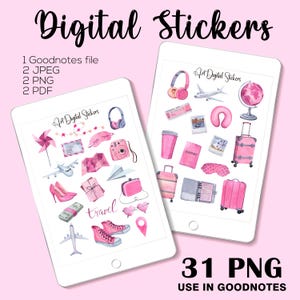 Digital Pink Travel Stickers Travel Planner GoodNotes stickers Planner stickers Travel GoodNotes Digital Vacation Stickers Tourism Adventure