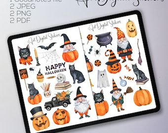 Digital Halloween Stickers Planner Stickers Gnomes  Stickers GoodNotes Stickers Halloween Decor Autumn Stickers, Fall Digital Download