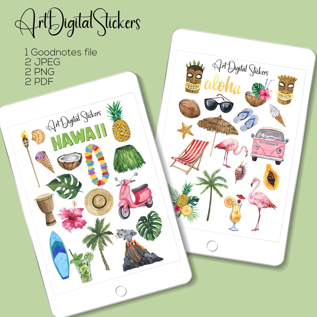 Digital Hawaii Stickers, Hawaii Summer Stickers, Travel Stickers