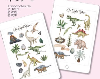 Watercolor Dinosaur Stickers: GoodNotes Planner Stickers (Digital Download)
