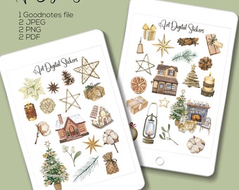 Watercolor Christmas Stickers: Holiday Planner Decor (Digital Download)