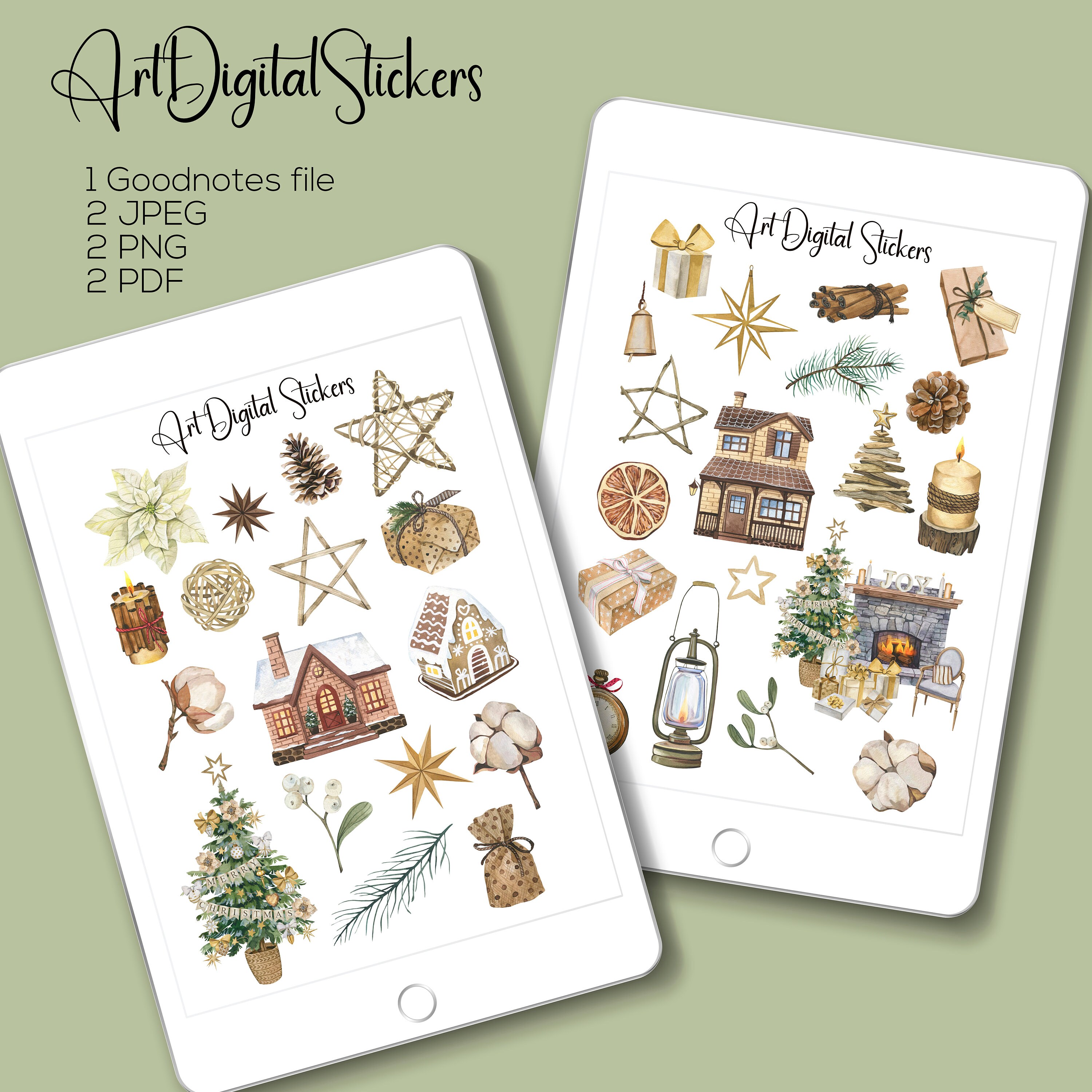 Watercolor Christmas Stickers: Holiday Planner Decor (digital Download ...