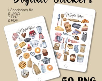 Pegatinas de panadería de acuarela: Planificador digital, GoodNotes (descarga PNG, PDF, JPEG)