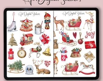 Watercolor Christmas Stickers: Holiday Planner Decorations (Digital Download)