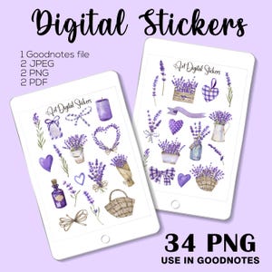 Lavender Digital Stickers: GoodNotes Planner, Provence Decor (PNG, GoodNotes, PDF, JPEG Files)