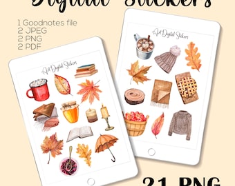 Watercolor Autumn Digital Stickers: Fall Planner, GoodNotes (PNG, PDF, JPEG Download)