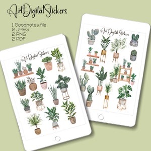 Home Plant Digital Stickers Potted Plant Stickers Goodnotes Stickers Planner Stickers Plant Lover Garden Stickers, Leaves Planner Stickers