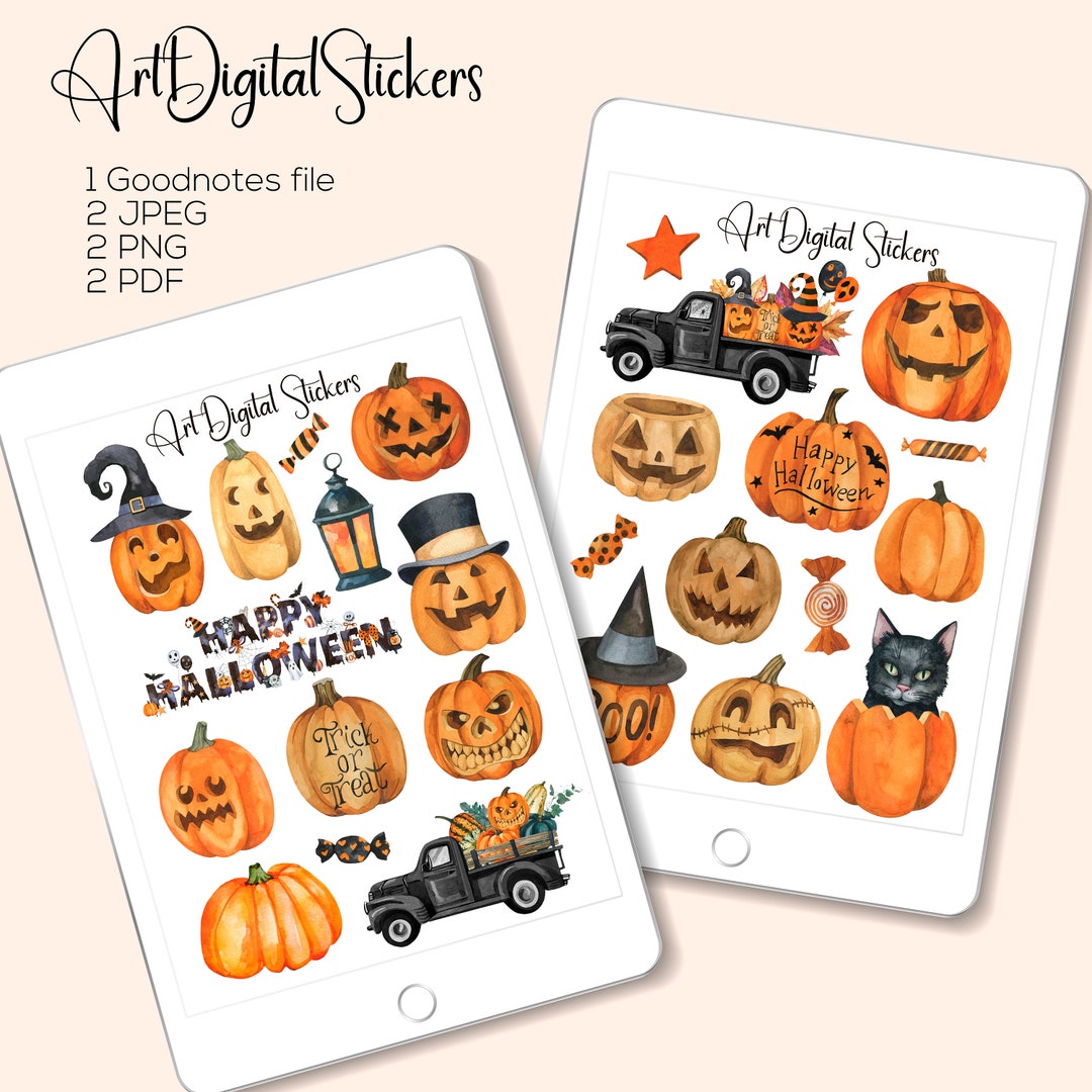Digital Halloween Stickers Pumpkins Stickers Planner Etsy
