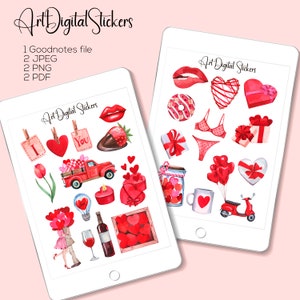 Watercolor Valentines Day Stickers: Romantic Love Planner Stickers (Digital Download)