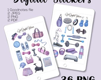 Fitness Planner Stickers: Gym & Workout - GoodNotes, PNG, PDF (Digital Download)