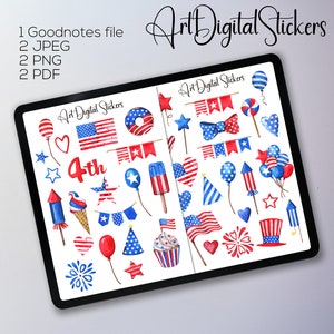Stickers numériques Stickers fête de l'indépendance, Stickers Goodnotes Stickers agenda, Stickers 4 juillet, Stickers fête patriotique américaine