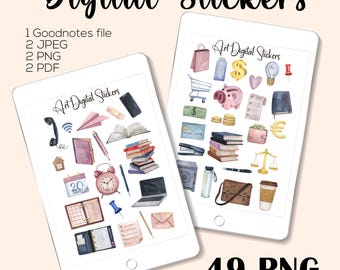 Digital Planner Stickers: Money & School Icons for GoodNotes (Digital Download)