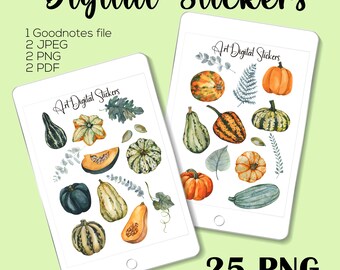 Watercolor Pumpkin Stickers: Fall Planner, GoodNotes, Halloween (Digital Download)