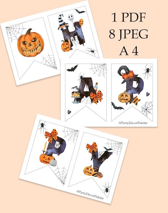 Happy Halloween Banner – Gruselige Papier-Girlande Mit Kürbissen & Spinnen Für Party-Deko (13x16 Cm)