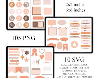 Adesivi Planner, Adesivi Goodnotes, Adesivi digitali, Adesivi pianificatore settimanale, Adesivi digitali quotidiani PNG, Icone, Adesivi carini SVG