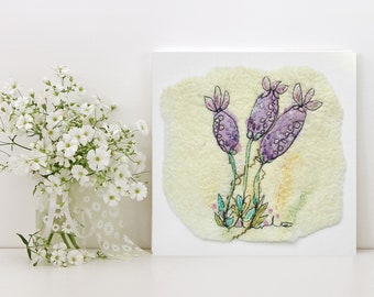 Hand embroidery - Lavender Art - Flower Art - Small Textile Art - Nature