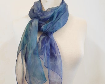 Blue Silk Scarf - Hand dyed - Unique Fashion Scarves - Hand painted - Seascape