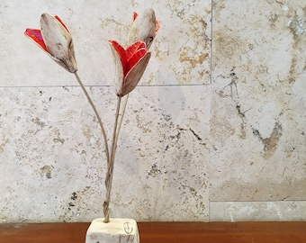 Floral Sculpture - Table top Art - Ceramic Seedpod - Dietes Grandiflora