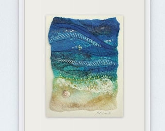 Felt Wall Art - Seascape - Embroidered Textile Art - Small Ocean Art