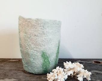 Felted Vase - Textile Art Bowl - Felt Wool Vessel - Mint 1