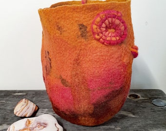 Textile Art Bowl - Natural Home Decor - Felted Vessel - Fire Pot 3