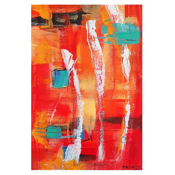 Red Abstract Painting - Firestorm - 7.7 x 11 inch - Original