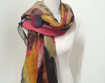 Autumn Colours Scarf- Large silk and wool scarf - nuno felt