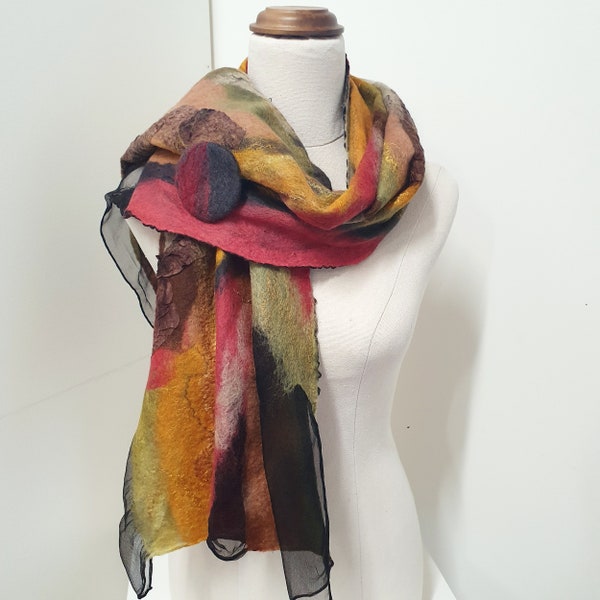 Autumn Colours Scarf- Large silk and wool scarf - nuno felt