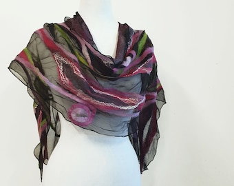 Handmade Silk and Wool Scarf - Nuno Felt - Gift Idea - Special Occasion