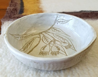 White Ceramic Dish - White Gum Blossom - Neutral Décor - Australian Flora